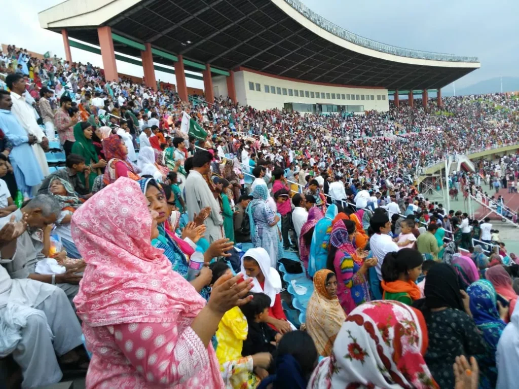 Open-air Christian revival crusade with worship and prayer gathering